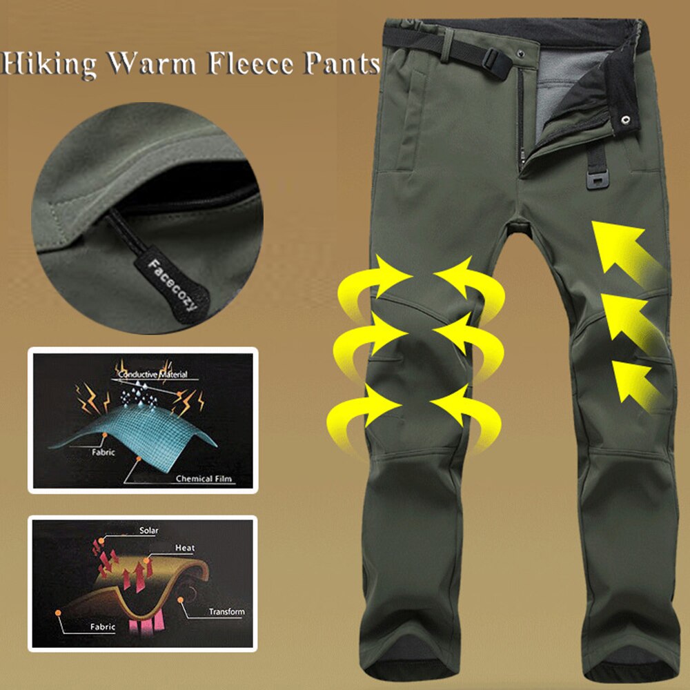 Facecozy Men Fleece Hiking&amp;Camping Pants Female Outdoor Pantolon Fishing softshell Pants Waterproof Trekking Skiing Throuses