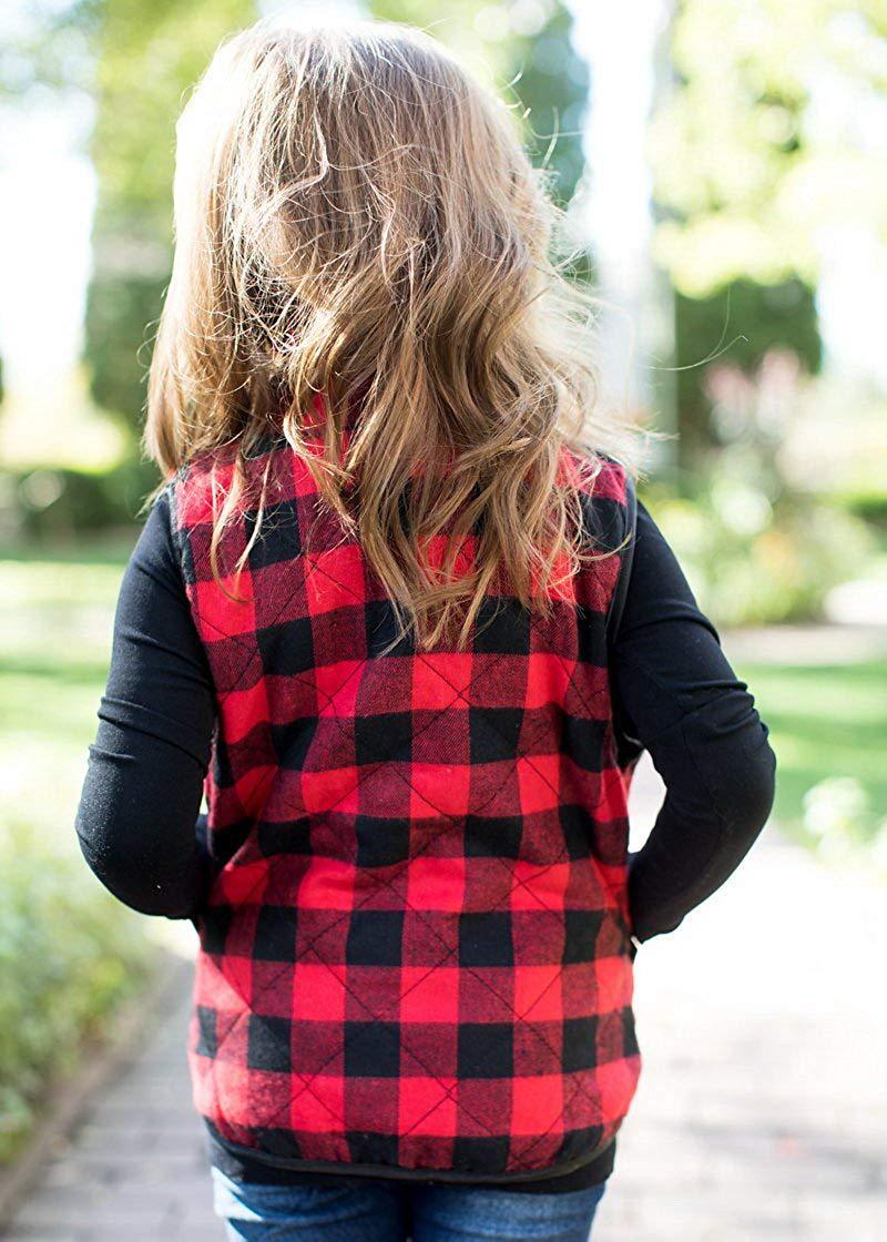 Efterår vinter jul børne ærmeløs quiltet bøffel plaid vest jakke børn frakker