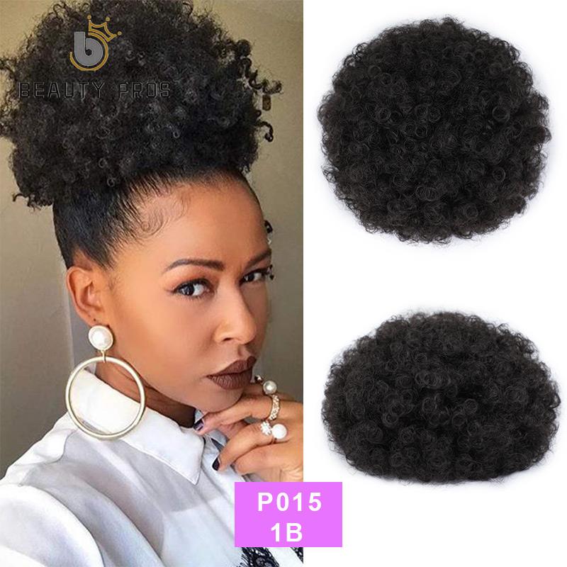 BEAUTY PROS High Puff Afro Curly Wig Ponytail Drawstring Short Afro Kinky Chignon Bun Hairpiece Pony Tail Clip In on: P015-1B