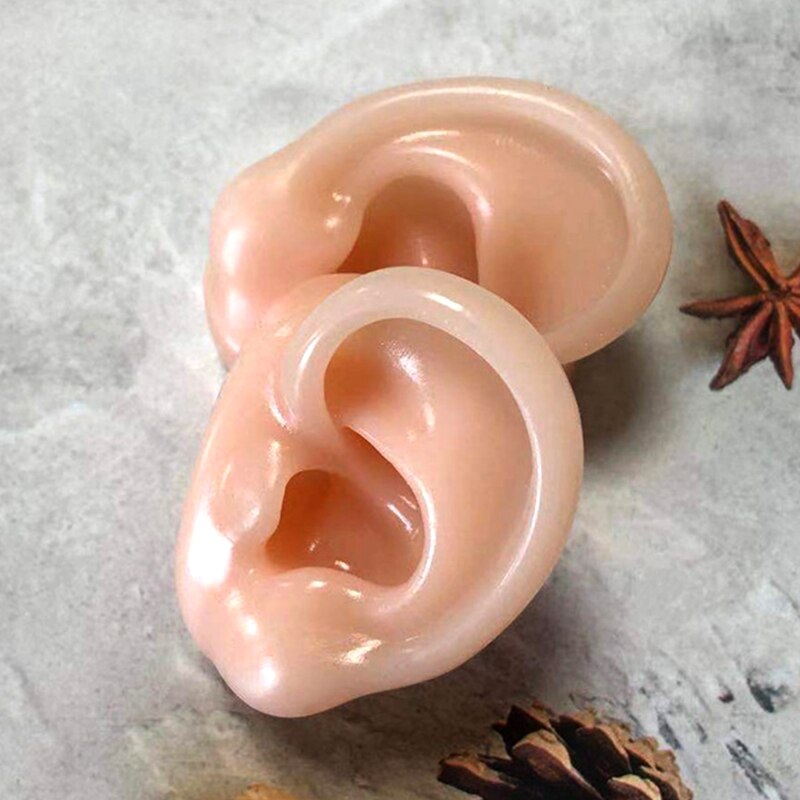 1Pair Silicone Ear Model Flexible Ears Simulated Ear Figure Left/Right Ears for Piercing Practice Jewelry Window Display