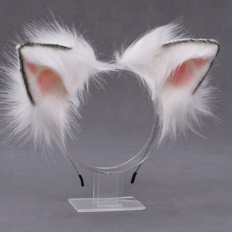 Popular Furry Bendable Cat Ears Headband Cute Flurry Plush Simulation Animal Cosplay Hair Hoop Japanese Kawaii Lolita Headpiece