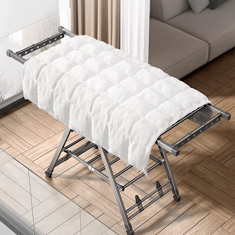 Tendedero de ropa para balcón, estante de secado de ropa móvil plegable de pie para el hogar, tendedero de edredón para dormitorio, 3 pisos
