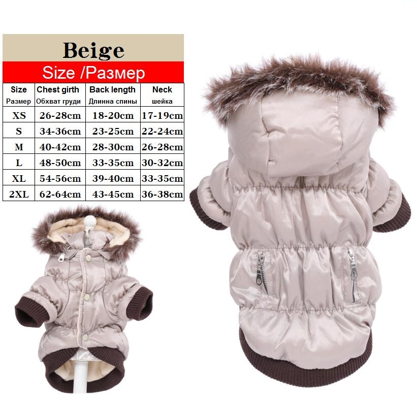 Winter Honden Kleding Warme Fleece Ski Parka Hond Jassen Jas Kleding Voor Honden Puppy Teddy Chihuahua Xs Sml xl 2XL: Beige / XXL