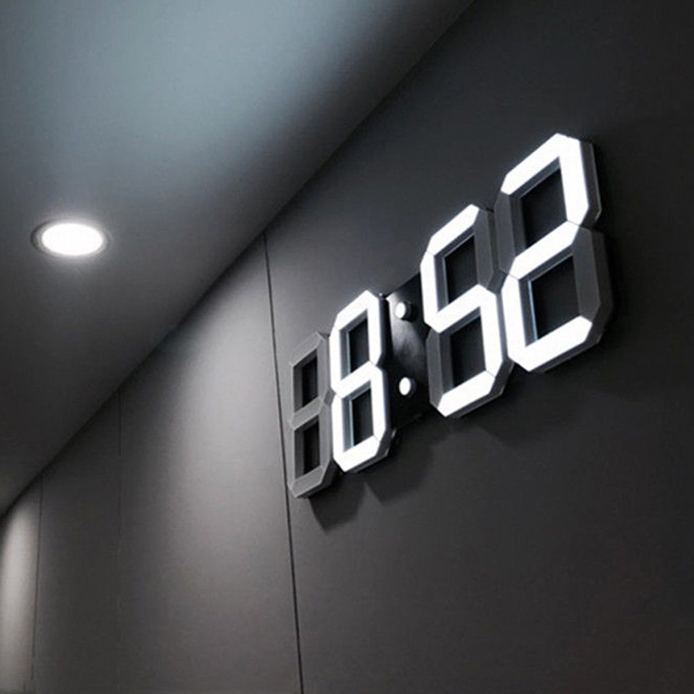 3D LED Wall Clock Modern Digital Alarm Clocks Date Temperature Display Table Desk Night Light Wall Clock for Home Kitchen Office