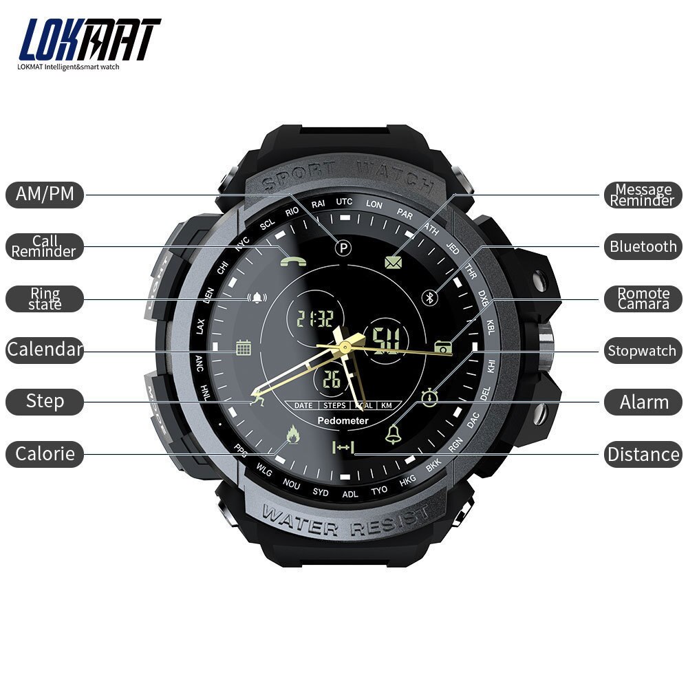 LOKMAT SmartWatch Sport Schrittzähler Bluetooth 50M Wasserdichte Informationen Erinnerung Digitalen Männer Smart Uhr Für Ios Und Android