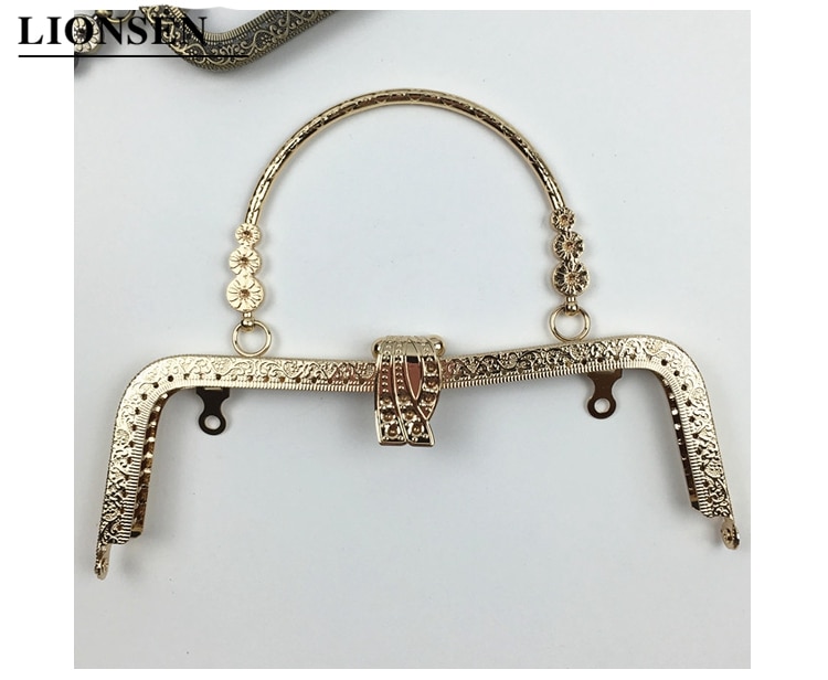 LIONSEN 20cm leaf Metal Purse Frame Handle Clutch Bag Accessories DIY Kiss Clasp Lock Bronze Embossing M-shaped HandBag Hardware