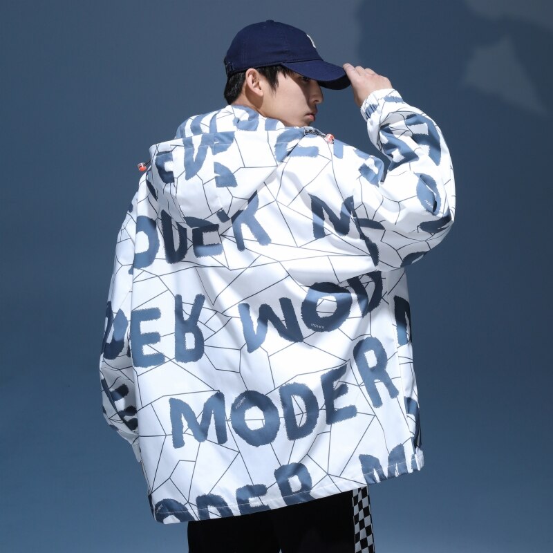 Abrigo cortavientos de estilo universitario para hombre, chaqueta de gran tamaño con cremallera y estampado de tendencia coreana, ropa de calle Hip Hop que combina con todo, primavera y otoño, 2022