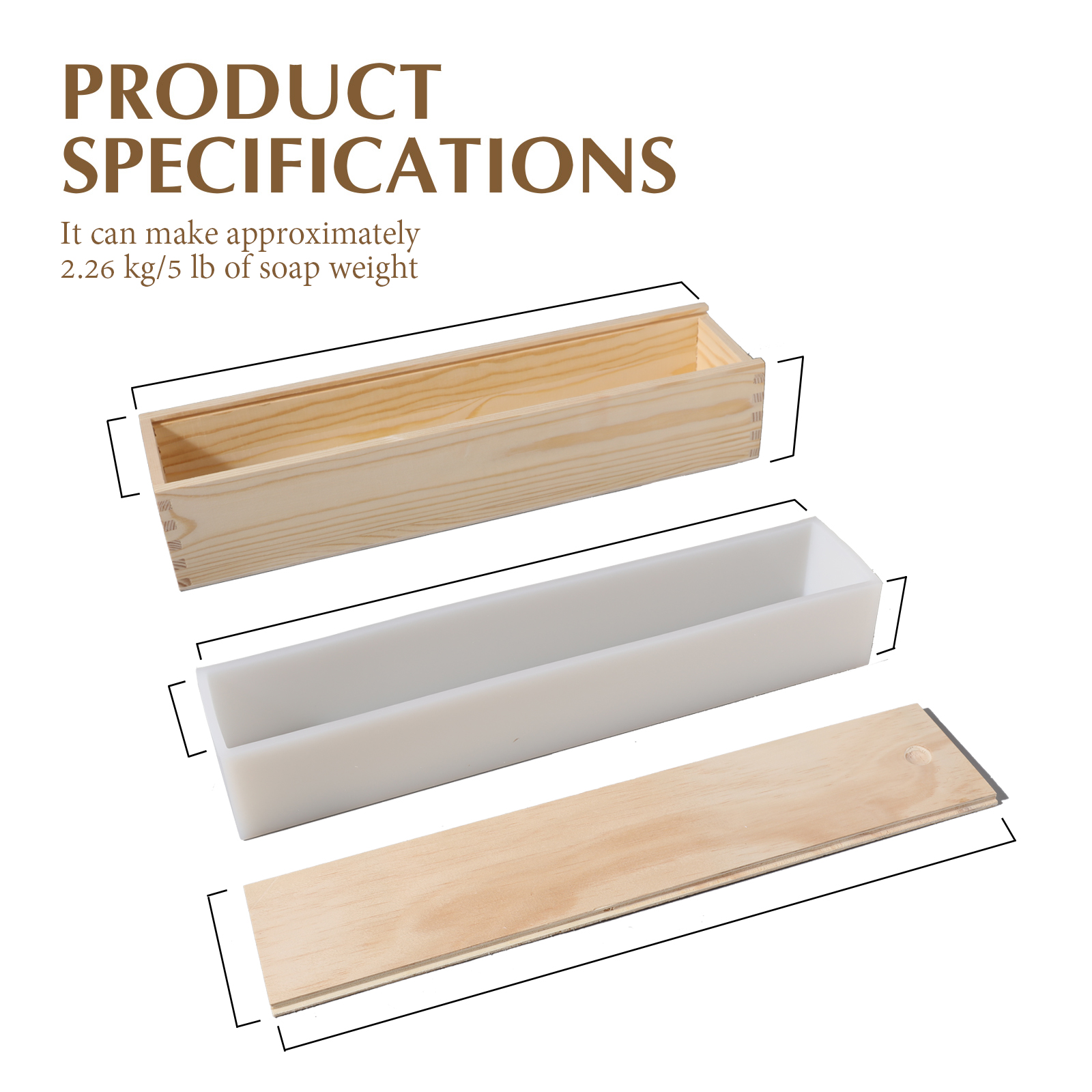 Moules à savon en Silicone rectangulaire, moule à pain avec boîte en bois, outil de fabrication de savon fait à la main: B0267(Box with Liner