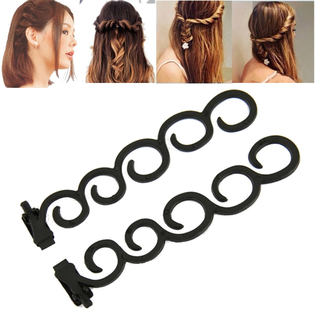 2 stk kvinder vandfald twist roller fransk fletning twist tilbage hår styling værktøjsklip