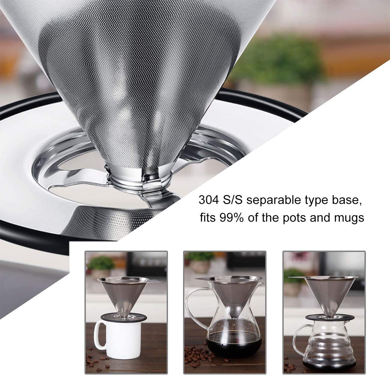 Reusable Coffee Filter Stainless Steel Holder Double Layer Metal Mesh Funnel Baskets Coffee Dripper Tea Filter Basket Tools
