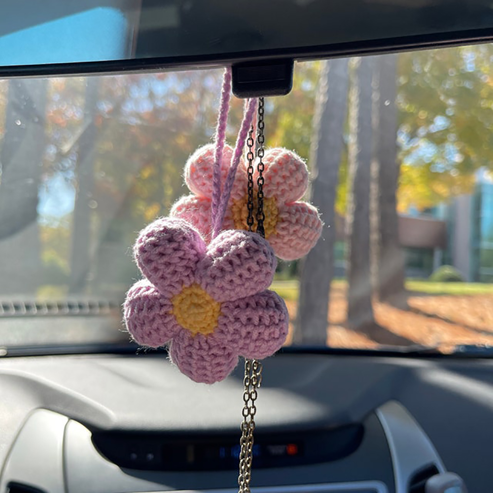 Accesorios colgantes para espejo de coche con flor de gofre Kawaii, accesorios para espejo retrovisor de coche con flores de ganchillo, colgante para espejo de coche D