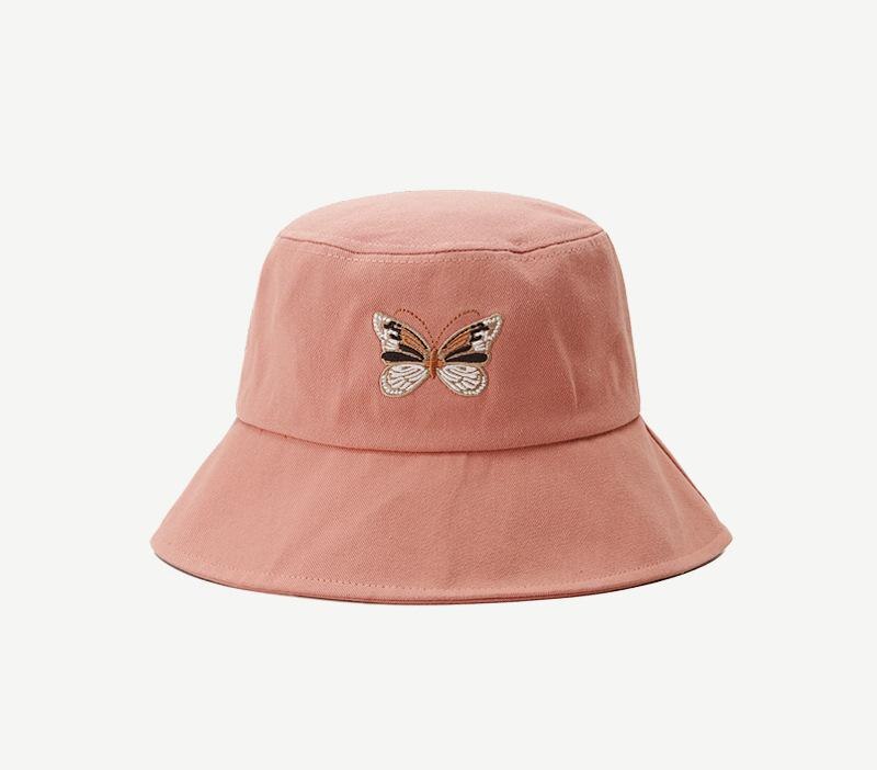 Hat Girl Spring / Summer / Autumn Sweet Lovely Butterfly Embroidered Fisherman's Hat Korean Sun Hat Sunscreen Basin Hat: Pink