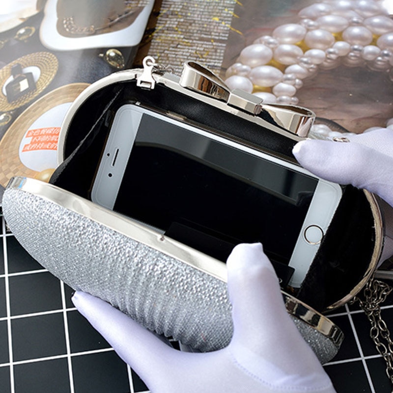 Bolso de mano para mujer con cuentas para boda, bolso de hombro con cadena, bolso de mano de noche con diamantes de imitación, bolso de mano de día con forma de huevo (Si
