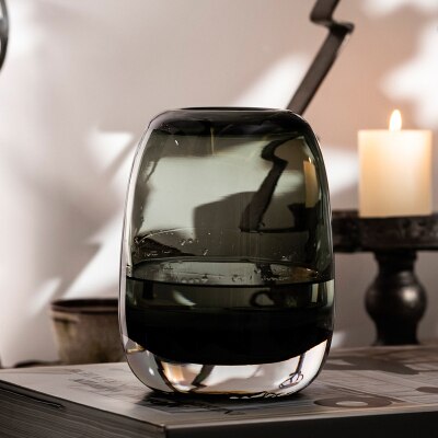 Hand-made glass vase crafts flower vase for homes decoration round thick glass vase hydroponic crafts decorative ornaments: gray 16cm