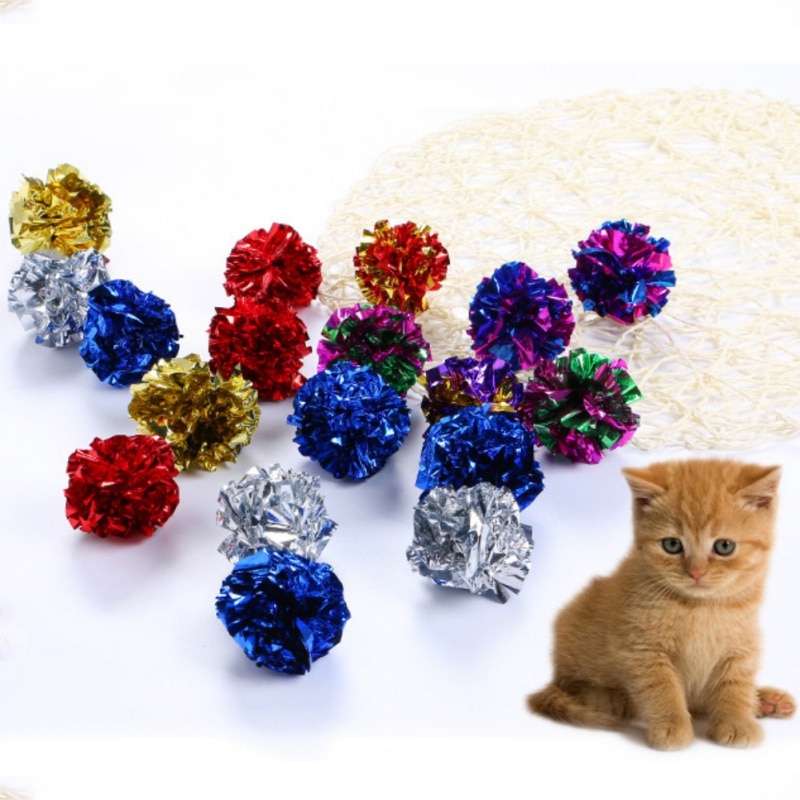 Boules d'aluminium colorées froissées pour chat, 12 pièces, balles en papier, jouet pour chat, boules en Mylar