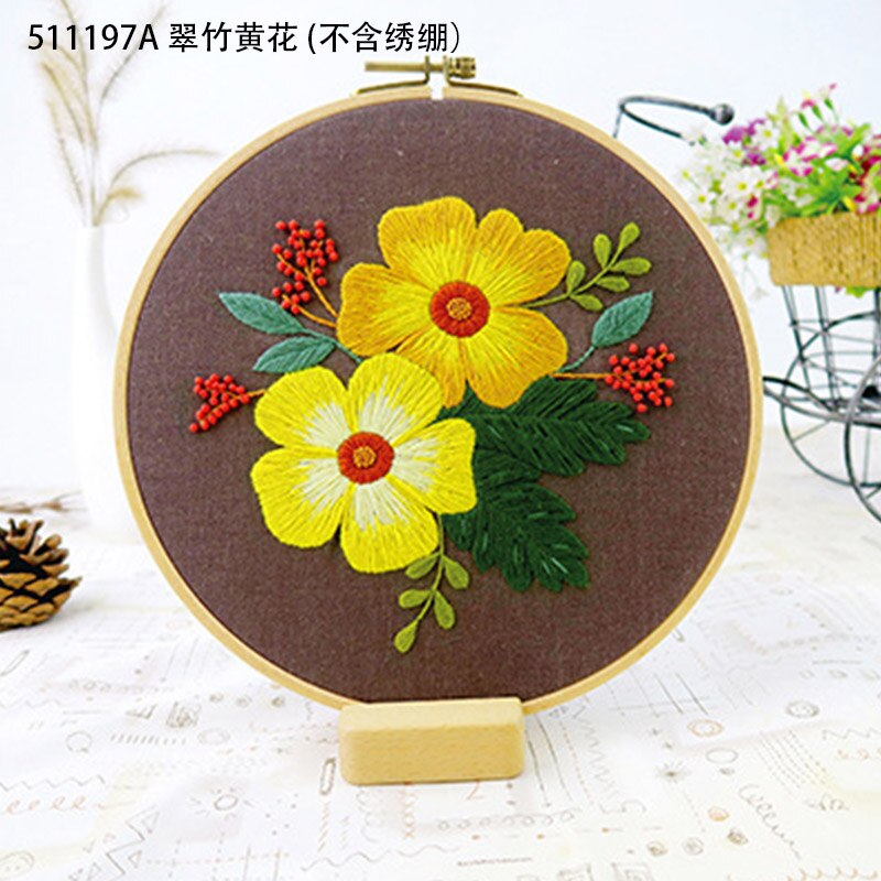 Broderi blomster materiale pakke gør det selv broderi kit til begyndere bambus bøjle håndlavet korssting syudstyr broderie: 511197a