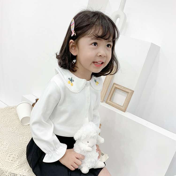 Girls white cardigan Korean version autumn baby coat children's doll collar bottoming shirt top