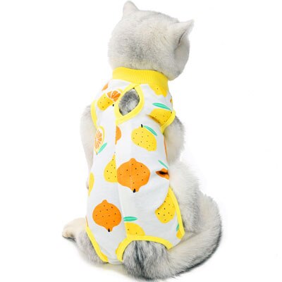 Ropa para mascotas con patrón de frutas, Mono para perro y gato, pijamas para niñas, bata quirúrgica para perros pequeños, monos para perros desteñidos antilamer: YELLOW / S