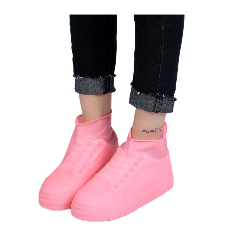 Reusable Outdoor Waterproof Rain Shoe Cover Rubber Anti Slip Rain Boot Overshoes Raincoat Silicone Insoles Shoes Camping Tools: pink / 35