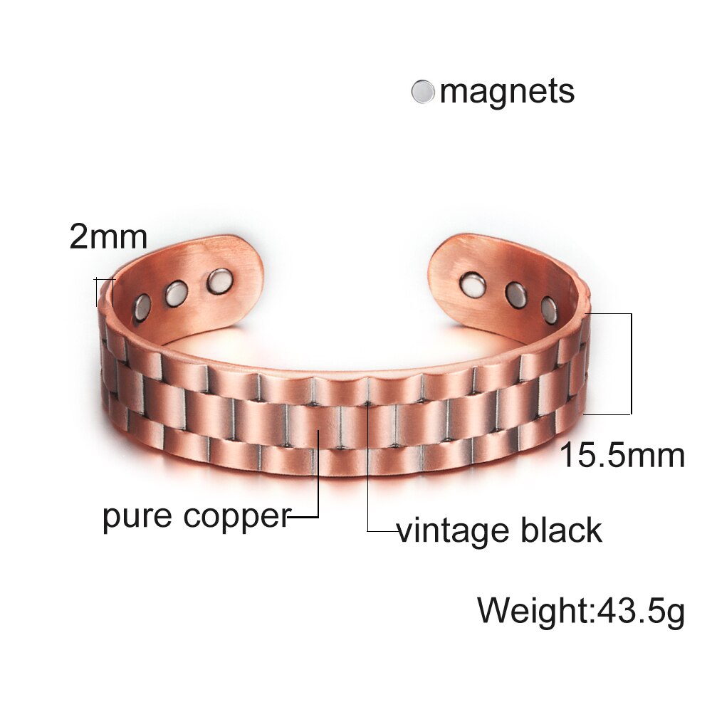 Vinterly 1 Krijgen 1 Puur Koperen Armband Mannen Gezondheid Energie Magnetische Armband Koper Brede Verstelbare Manchet Armbanden Voor mannen