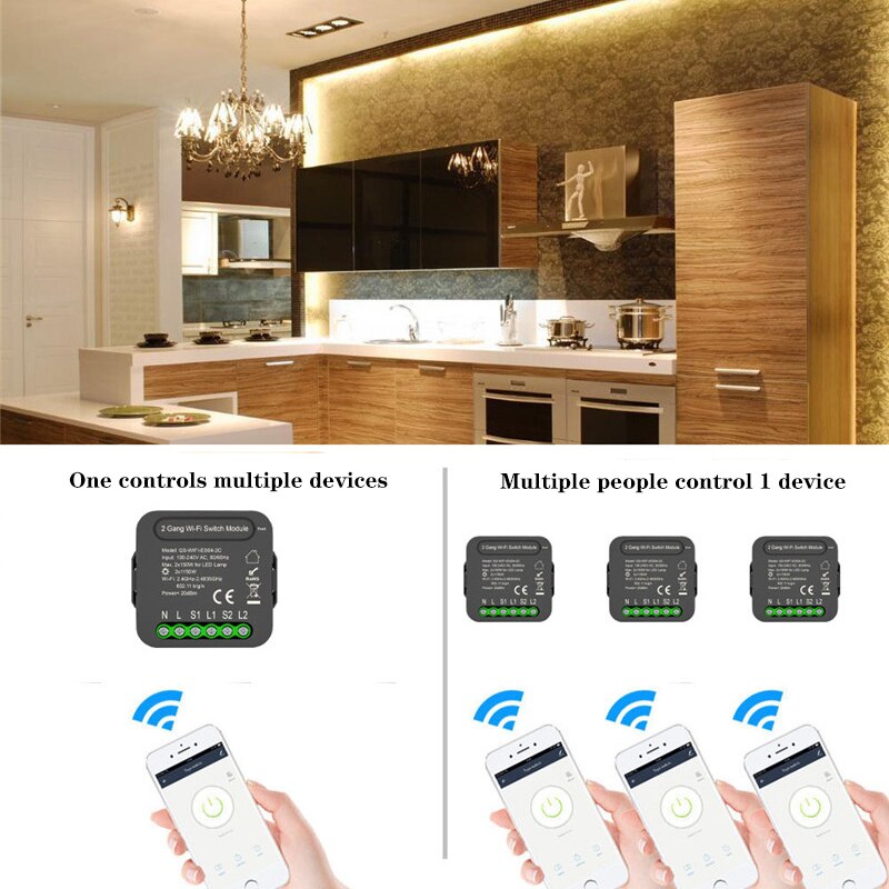 Tuya WiFi Switch Module 1 2 Gang Wireless Light DIY Switch Module Smart Life 100-240V AC Voice Relay Work with Google Home Alexa