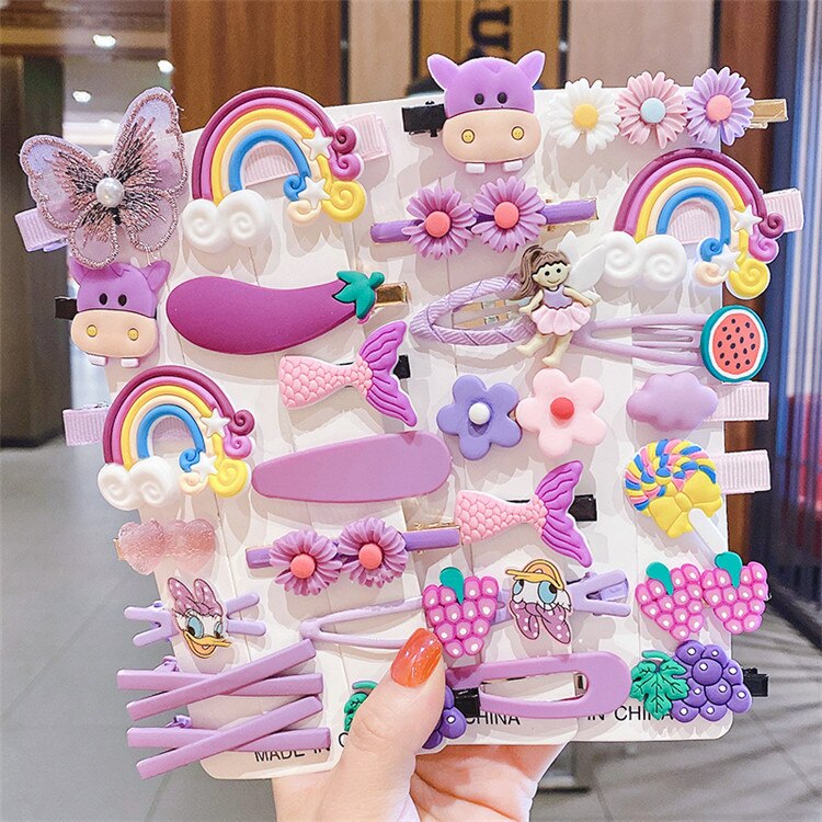 14 unids/caja niños dulce lindo de dibujos animados de seguridad adorno para el cabello Clips chicas bebé bandas para el cabello de los niños horquillas accesorios para el cabello