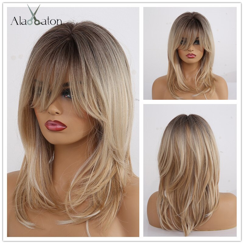 ALAN EATON Short Straight Ombre Black Brown Synthetic Wigs with Bangs for Women Bob Wig Heat Resistant Lolita Cosplay wig 12inc: lc242-1