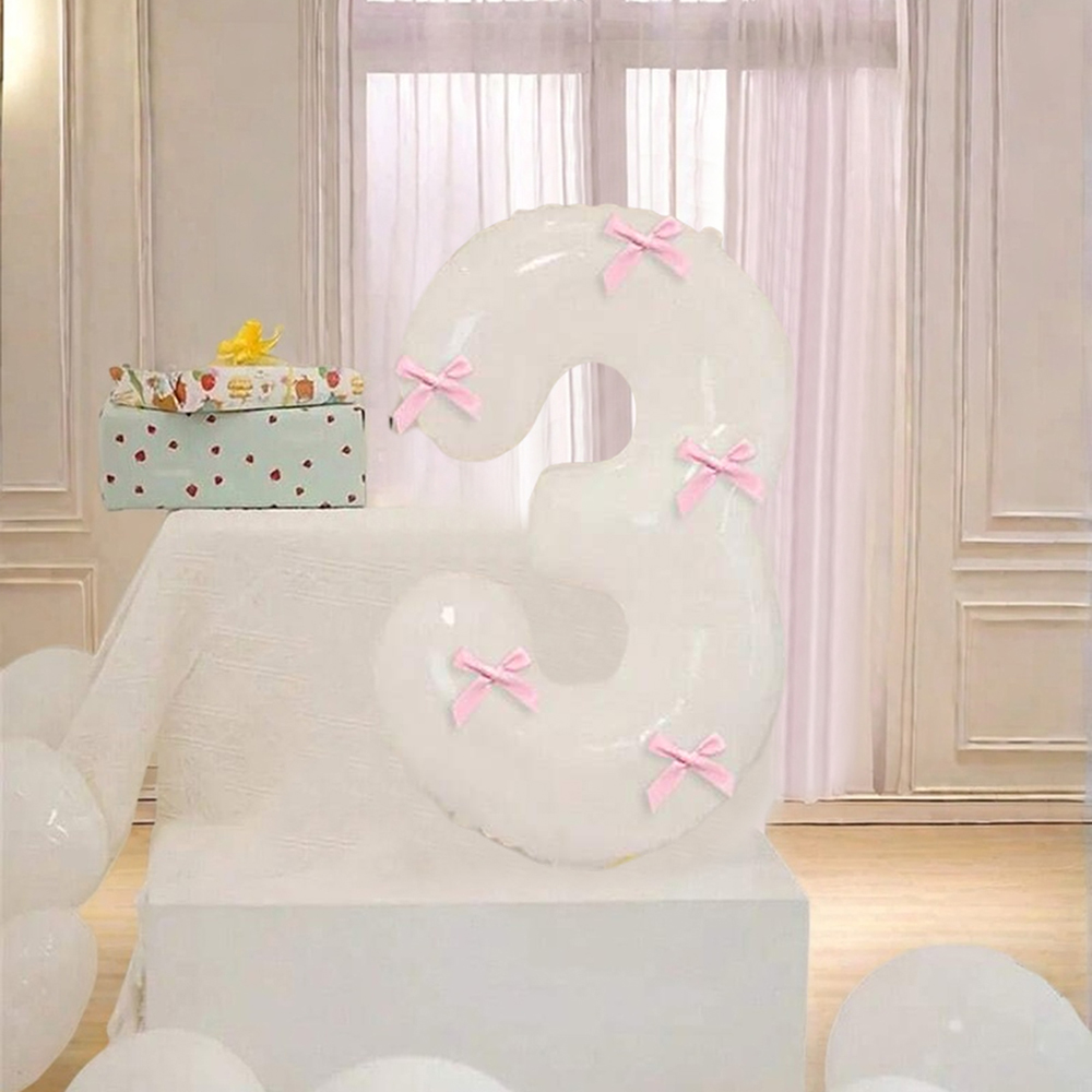 40 inch roze strik decor witte nummer ballonnen, 0-9 witte nummer ballonnen met roze strik decor, geschikt voor verjaardagsfeestje, jubileum: AGATE