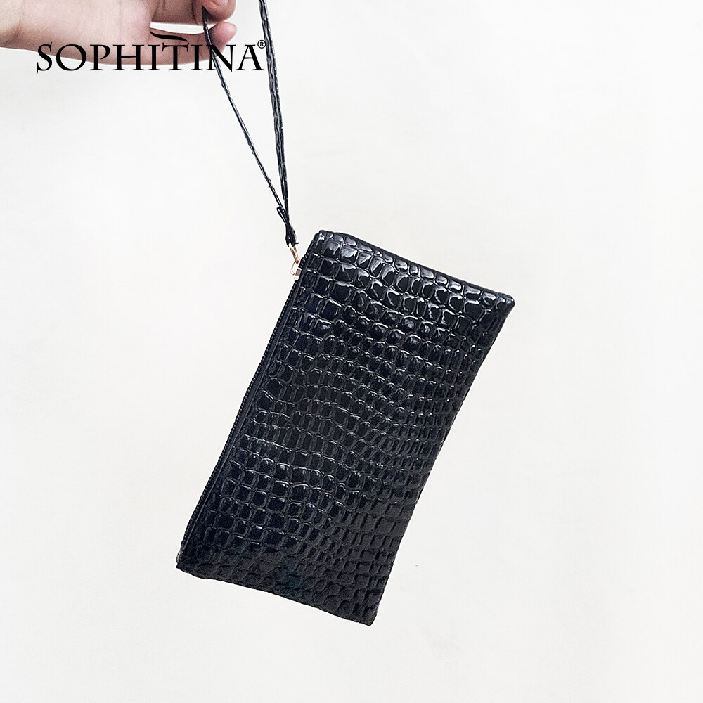Sophitina moda feminina carteira casual xadrez zíper retângulo moedas bolsas de embreagem sacos de telefone clássico preto mini bolsas femininas e2