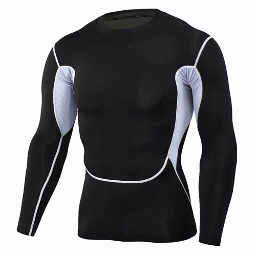 Kompressionströjor för män mma rashguard snabbtorkande fitness långa ärmar baslager hudtight styrkelyft stretch t-shirts homme: Svart / Asiatisk storlek s