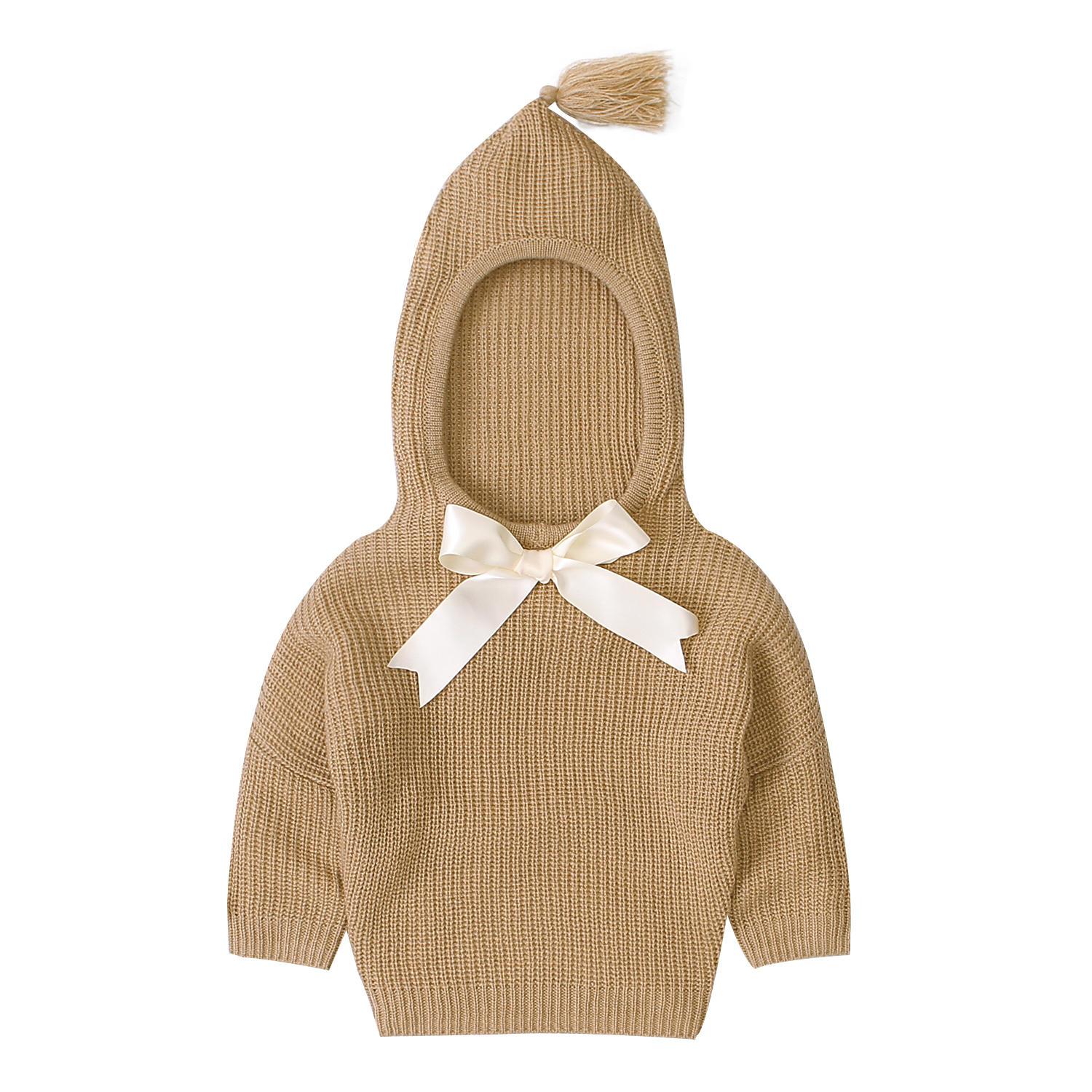 Vinter nyfødte barn baby piger strik hætteklædte varm sweater top bowknot kappe: D / 3m