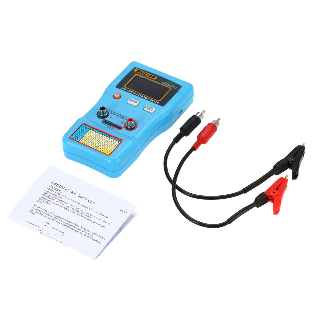 2 in 1 Digital Auto-ranging Capacitor ESR Meter Capacitance Tester Internal Resistance Measurement with SMD Test Clips