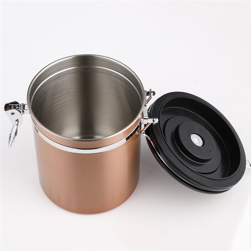 Coffee Beans Jars Stainless Steel Storage Bottles Coffee Container Can Airtight Sealed Canister With Vent Valve: gold 1800L