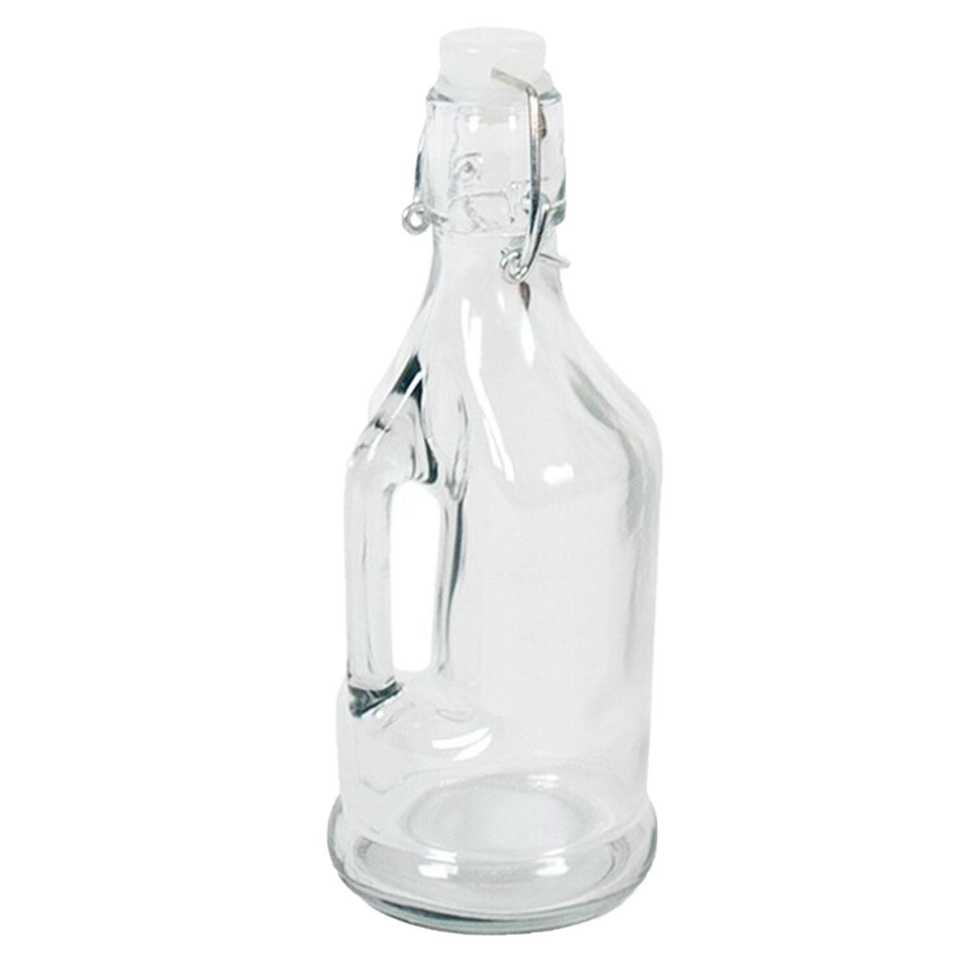 Gerimport - Botella gaseosa de cristal transparente con asa 360 ml. Botella vidrio con tapa abatible y cierre, rellenable, lico