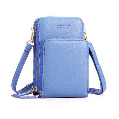 3-Layer Crossbody Bag Phone Bag Women Solid PU Leather Card Wallet Shoulder Bag Pocket Clutch Cellphone Bag: sky blue