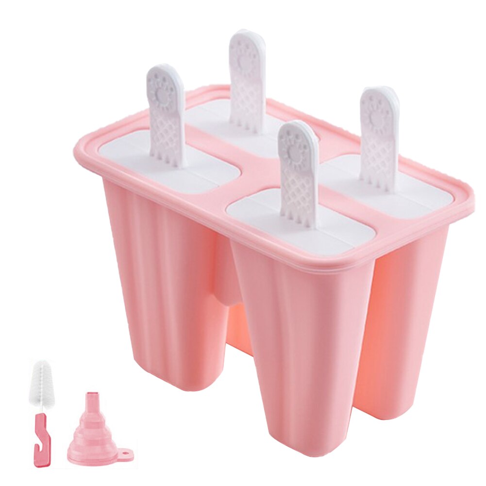 Molde de silicona reutilizable para hacer helados para niños, 4 cavidades, herramientas de bricolaje con embudo y cepillo de limpieza, barra, 3 uds.