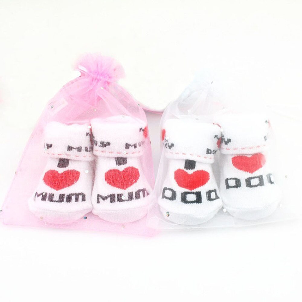 Bebê infantil menino menina deslizamento-resistente meias de chão amor pai amor mãe letra meias amor papai amor mãe algodão-estilo do bebê meias