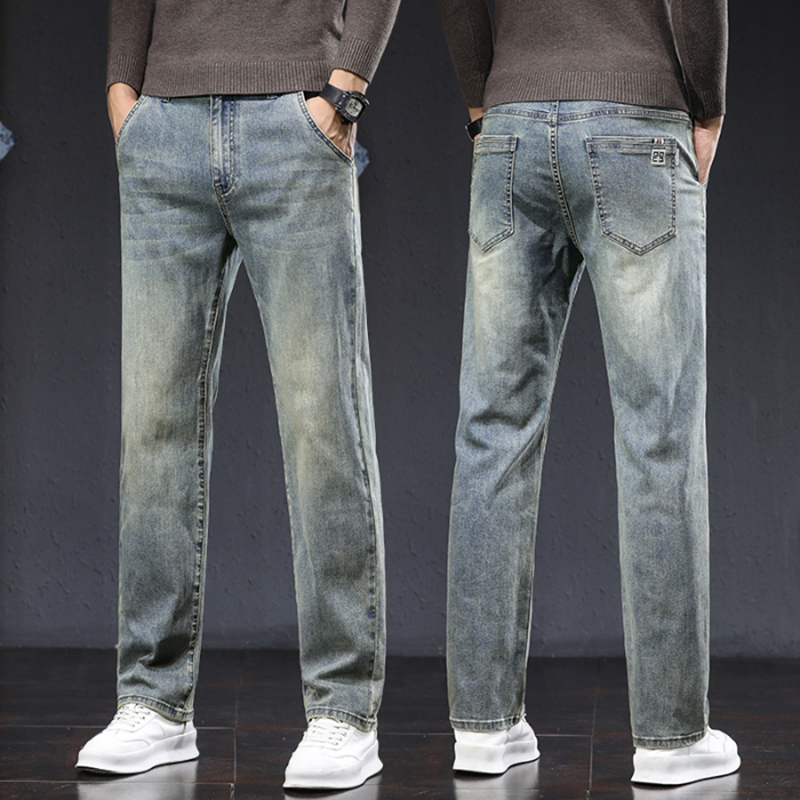 Pantalones vaqueros rectos para hombre, Jeans lavados de , elásticos, informales, versátiles, de , clásicos, primavera y otoño: 42 / Azul