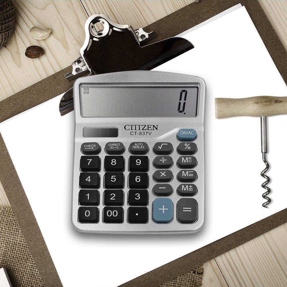 Dual Power 837V Electronic Desktop Calculator with 12 Digit Large LCD Display