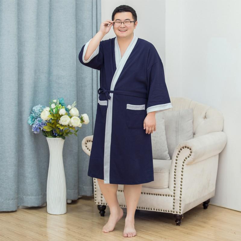 Bata de baño cómoda de algodón para hombre, Kimono japonés, informal, para Hotel y Spa, 140Kg: navyblue white / European M 95-110Kg