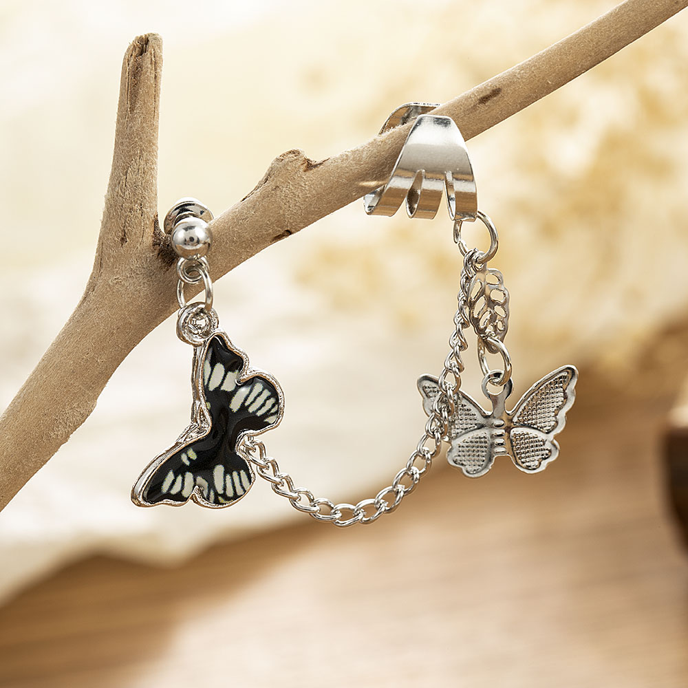 Hanging Butterfly Clip Earrings Ear Hook Rock Hoop Punk Double Pierced Unusual Earring Women Girls Goth Jewelry