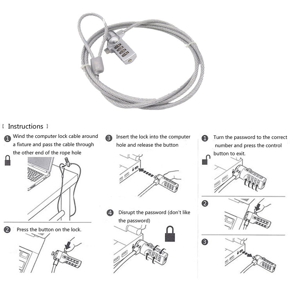 4 Digit Security Password Computer Lock Anti-theft Chain For Notebook PC Laptop Anti-theft Lock Combination Security Lock