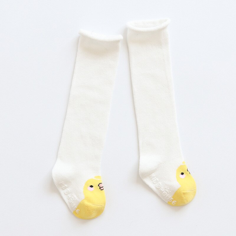 1Pair Cartoon Baby Socks Autumn Winter Baby Over Knee Cotton Socks Non-slip Floor Socks Loose Mouth Curling Toddler Socks: Yellow / S(0-1M)