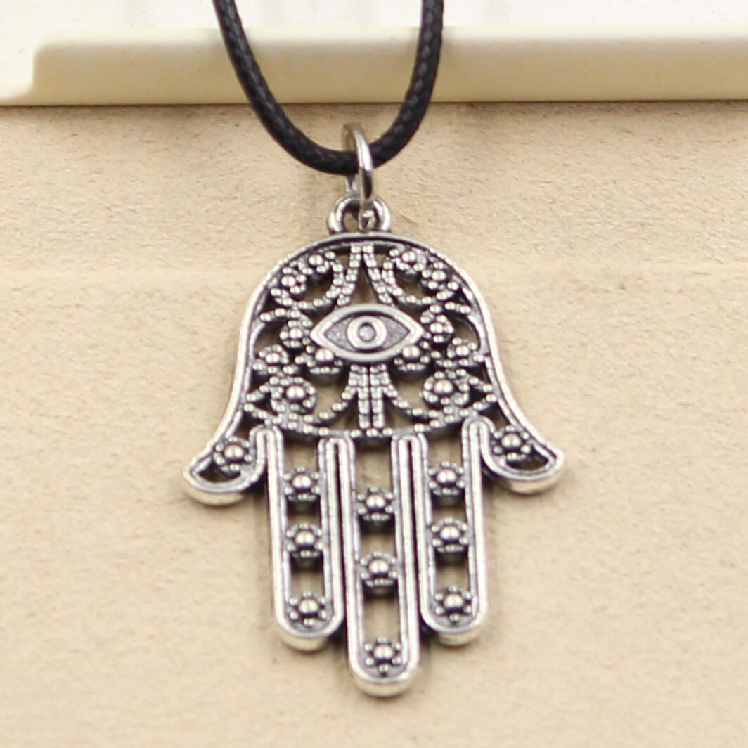 en Faux cuir noir Durable, Hamsa Palm Fatima, cordon de main, breloque, pendentif rétro Boho tibétain collier à faire soi-même