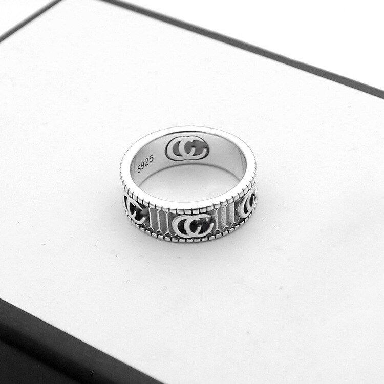 Titanium stalen sieraden g letter streep ring liefhebbers snijwerk textuur ring