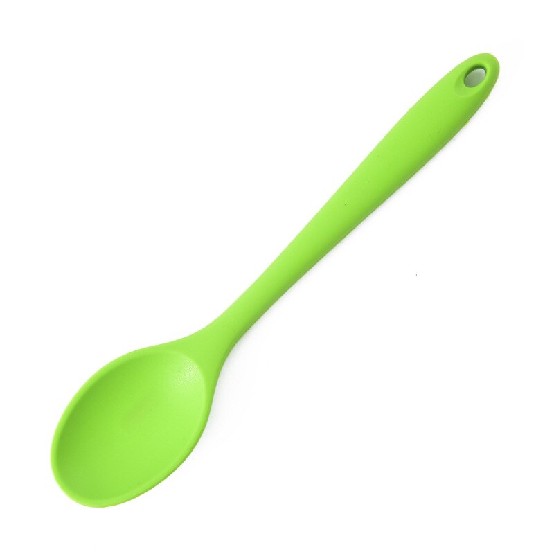 Silicone spoon small salad stirring spoon baby eating spoon baking food grade tableware spoon rice: Green