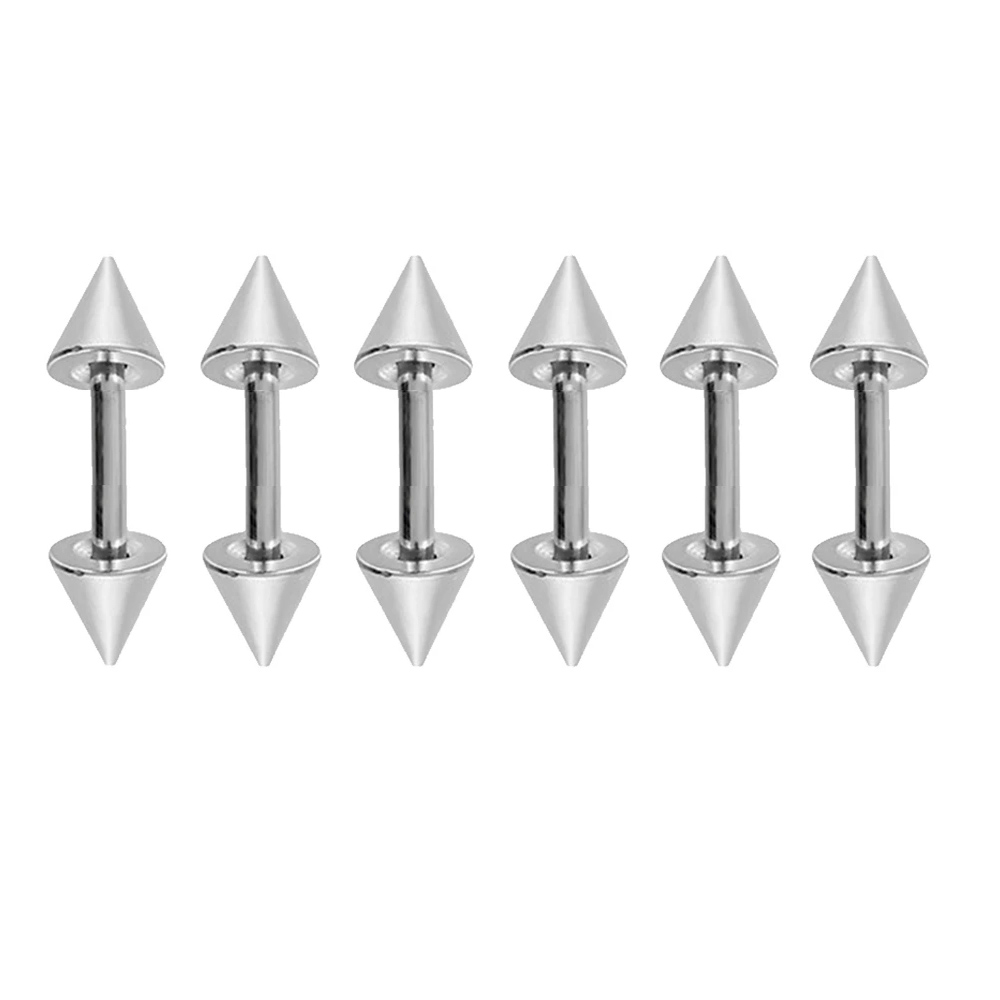 6 Teile/satz 16G Edelstahl Ohrstecker 3/4/5mm Kugel & Kegel Schrauben Ohrringe Ohr Knochen Nagel durchbohren Körperschmuck: Grün / Rhodium überzogen
