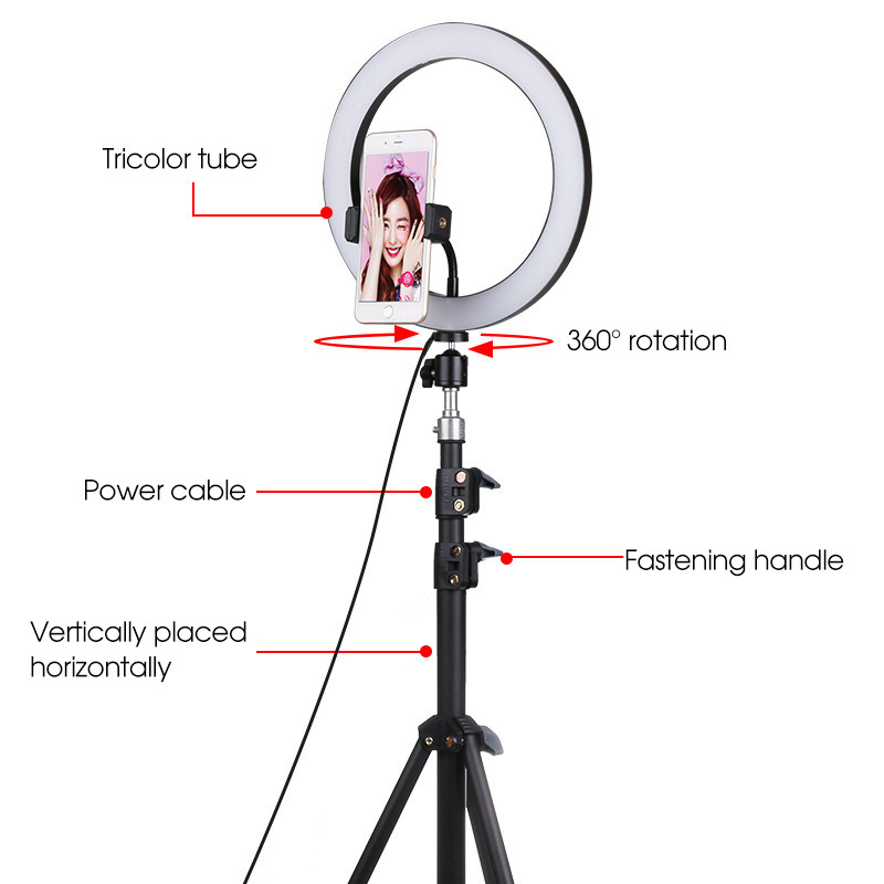 Fotografie LED Selfie Ring Licht 3 Farbe Dimmbare Kamera Telefon Ring Lampe 10 zoll Mit Tisch Stative Für machen-hoch Video Live-Studio