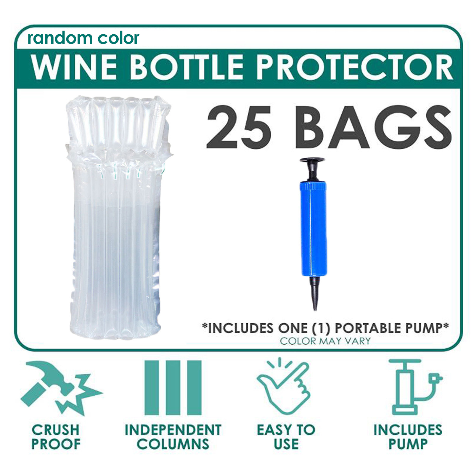 Sac d&#39;emballage de Protection de bouteille de vin, bouteille en verre, colonne d&#39;air gonflable, sac de Protection avec cylindre gonflable, 25 pièces