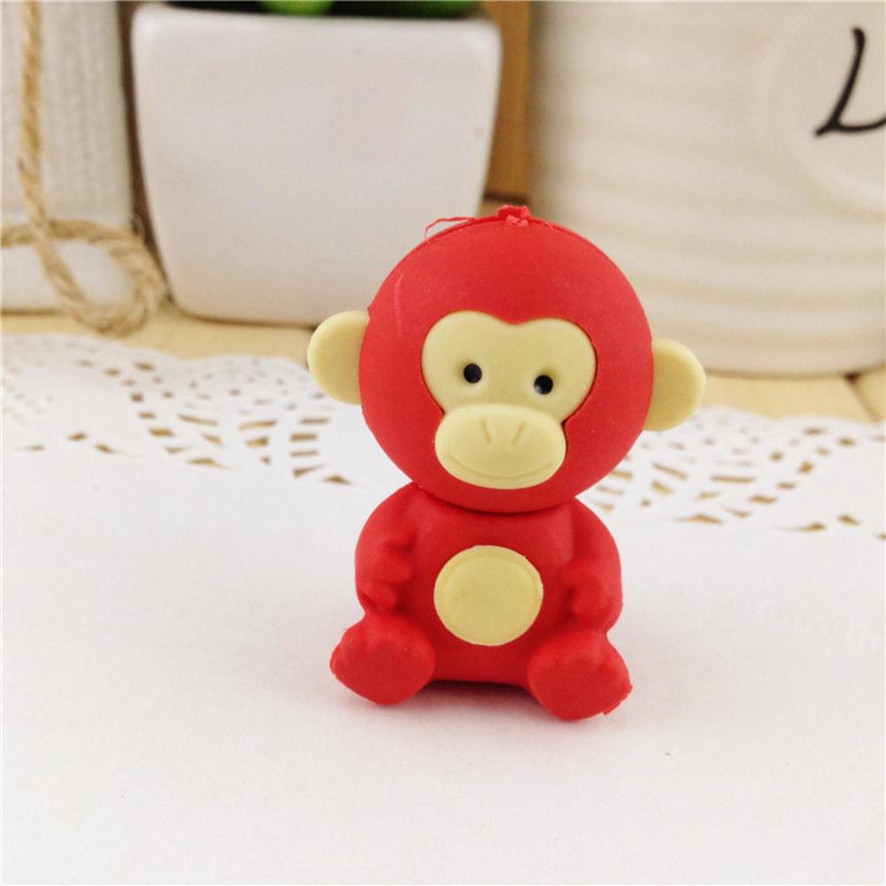 3Pcs Cartoon Little Monkey Eraser Cute Animal Kids Stationery School Supplies